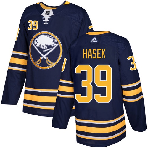 Men Adidas Buffalo Sabres 39 Dominik Hasek Navy Blue Home Authentic Stitched NHL Jersey